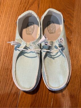 Hey Dude Slip-On Canvas Shoes in Mint Green and White